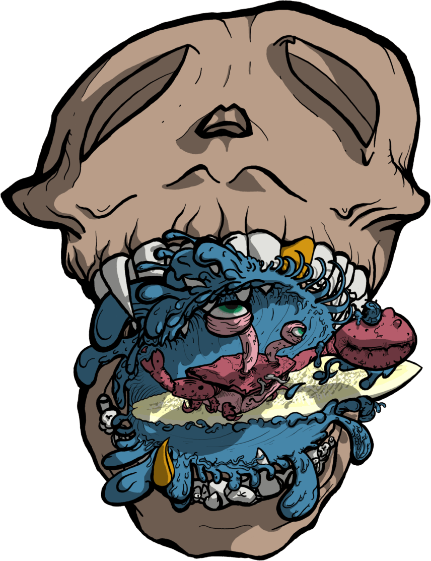 MadKrab art inspired clothing design — barrel skull original artwork