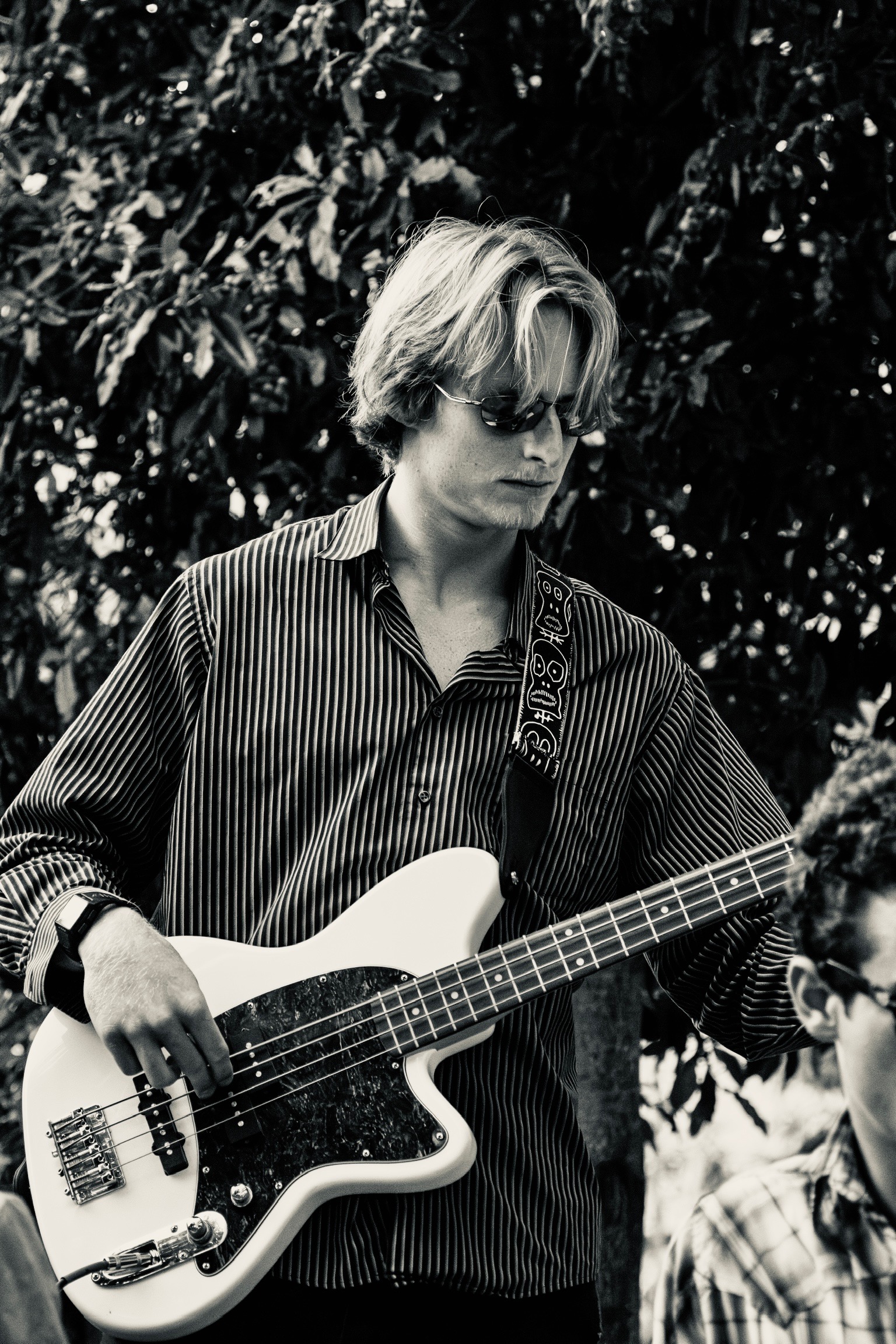 Robert playing bass guitar live